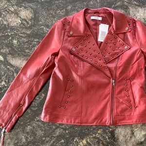 Red Faux Leather Studded Jacket